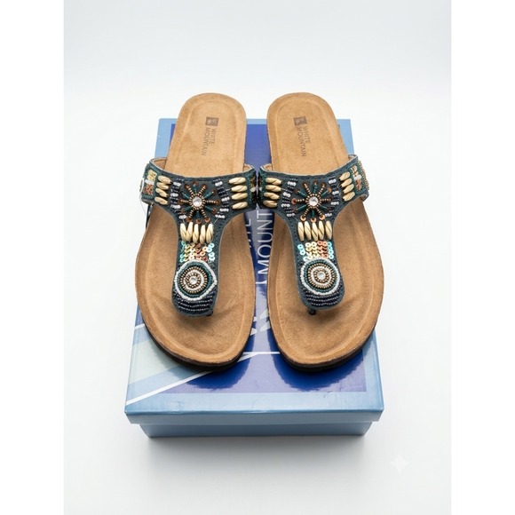 White Mountain Shoes - White Mountain Brilliant Beaded Leather Wedge Sandals NWT